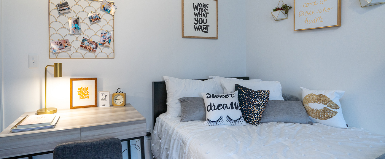 Brightly lit apartment bedroom